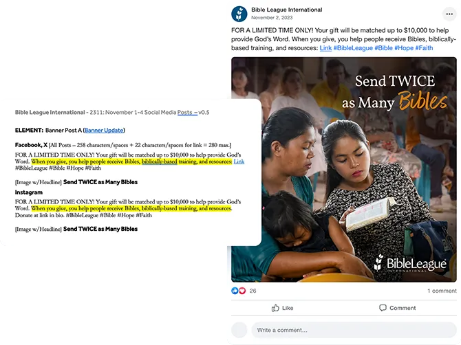 Copywriting Bible League Calls To Donate 1x
